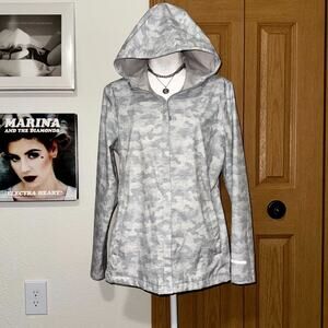 Free Country Packable Rain Jacket Womens Large Gray Camouflage Wind Resistant